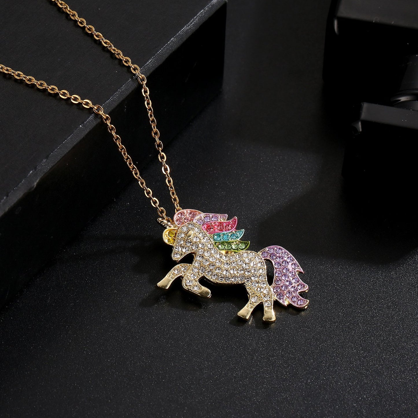 Crystal Rainbow Unicorn Necklace in 14K Gold - 2 Options