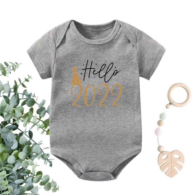 Newborn Baby Bodysuit Hello 2022 Print Cotton Short Sleeve Infant Romper