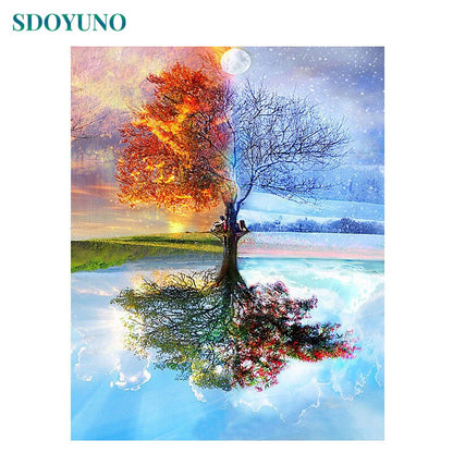 Four Seasons Tree 60x75cm DIY Framed Painting By Numbers For Adults Room Decoration Home Decor Numbers Painting Gift