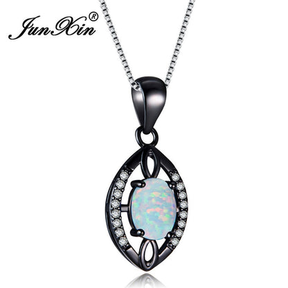 New Stylish Retro Black Gold Filled Zircon Water Drop Rainbow Choker Blue/White Fire Opal Pendant Necklaces For Women