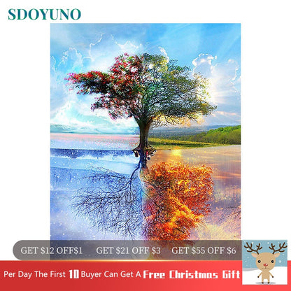 Four Seasons Tree 60x75cm DIY Framed Painting By Numbers For Adults Room Decoration Home Decor Numbers Painting Gift