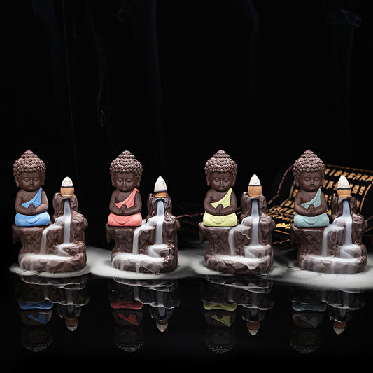 Little Monk Censer Creative Home Decor Small Buddha Incense Holder Backflow Incense Burner Use Home Office 50pcs Incense Cones