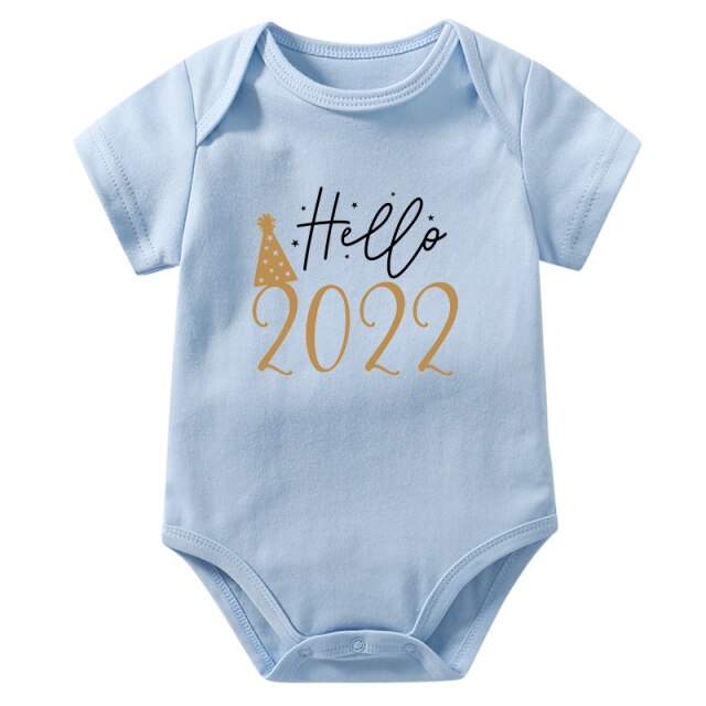 Newborn Baby Bodysuit Hello 2022 Print Cotton Short Sleeve Infant Romper