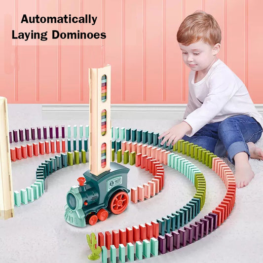 Kids Electric Domino Train Car Set Sound & Light