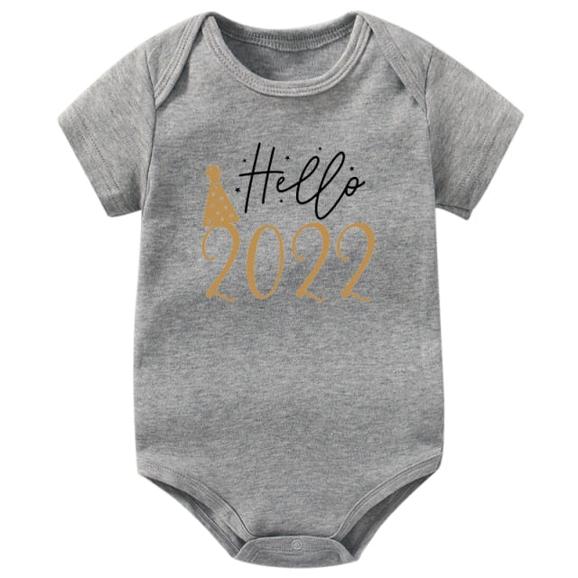 Newborn Baby Bodysuit Hello 2022 Print Cotton Short Sleeve Infant Romper