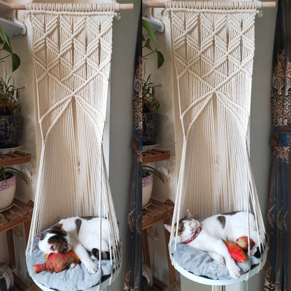 Cat Swing Bed Cage Boho Style Handmade Hanging Sleep Chair Seats Tassel CatsToy Cotton Rope Macrame Tassel House Pets Supplies