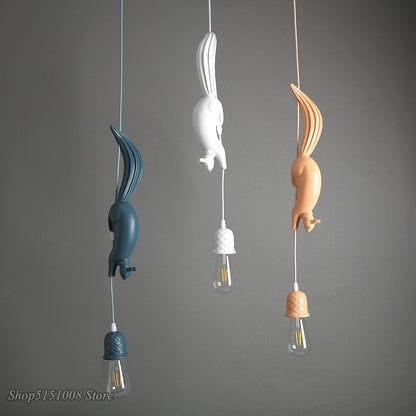 Nordic Resin Squirrel Led Pendant Lights Modern Industrial Children's Room Kitchen Hanging Lamp Loft Animal light Fixtures Decor