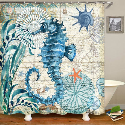 Ocean Beach Shell Sea Turtle Elephant Shower Curtain 3D Waterproof Curtains Bathroom Pedestal Rug Lid Toilet Cover Bath Mat Set