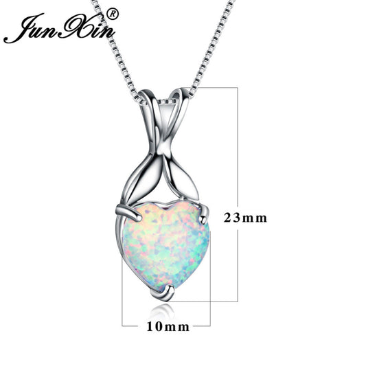 New Romantic White Fire Opal Heart Pendants & Necklaces For Women 925 Sterling Silver Filled Best Bridal Wedding Jewelry