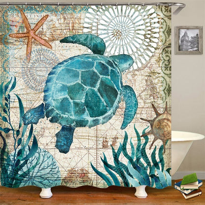 Ocean Beach Shell Sea Turtle Elephant Shower Curtain 3D Waterproof Curtains Bathroom Pedestal Rug Lid Toilet Cover Bath Mat Set