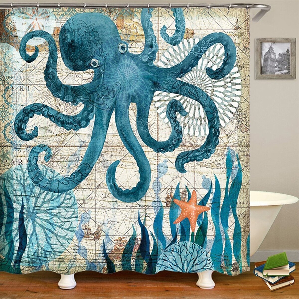 Ocean Beach Shell Sea Turtle Elephant Shower Curtain 3D Waterproof Curtains Bathroom Pedestal Rug Lid Toilet Cover Bath Mat Set