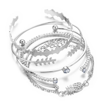 6 Piece Geometric Bangle Set With Austrian  Crystals 18K White Gold Plated Bracelet ITALY Made