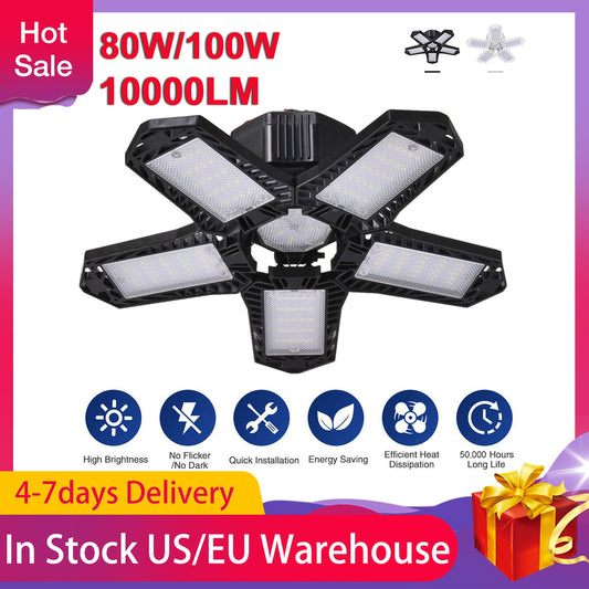 80W/100W Garage Light Deformable Foldable Garage Ceiling Lamp Large Light-emitting Surface For Garage Warehouse Parking Lot