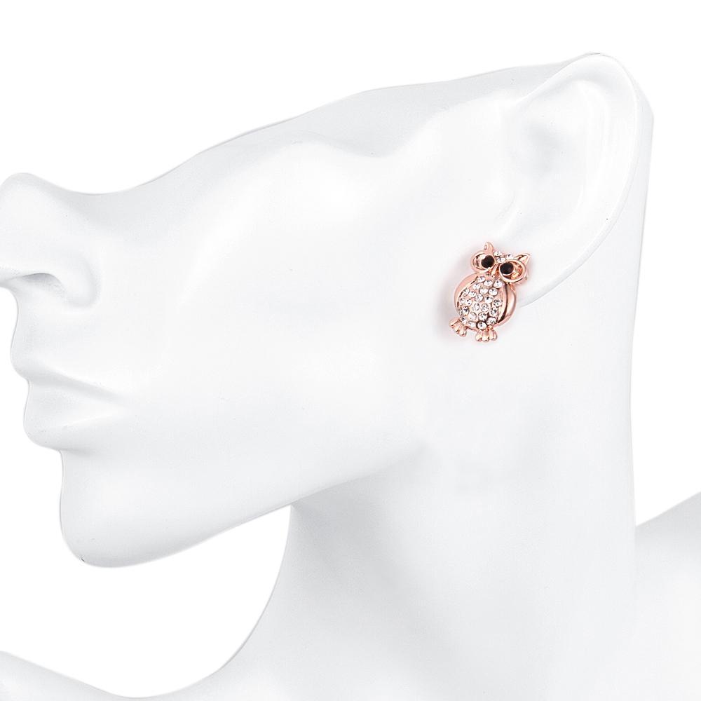 Crystal Large Owl Stud Earring in 18K Rose Gold Plated