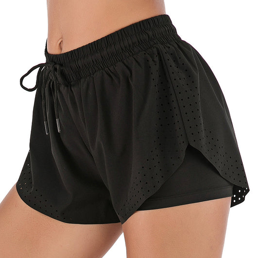 Double-layer Fake Two piece Yoga Shorts Running Training Shorts Soild Quick Drying Gym Leggings Sport Shorts For Women