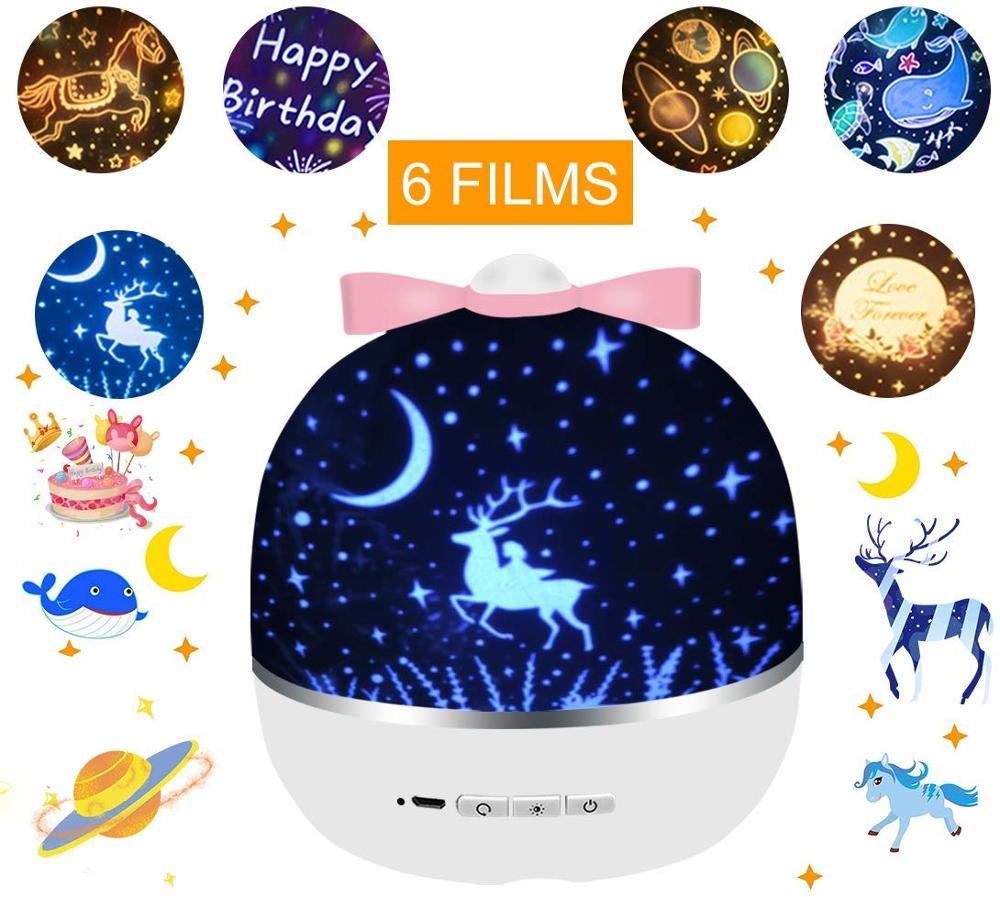 2 in 1 Star Night Light Projector with 6 Projector Films 360 Degree Rotation Projector Light for Baby Nursery Kid Room Decor