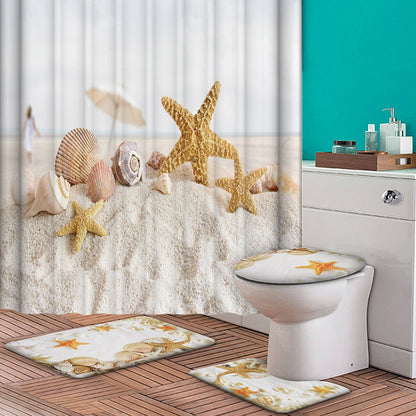 Ocean Beach Shell Sea Turtle Elephant Shower Curtain 3D Waterproof Curtains Bathroom Pedestal Rug Lid Toilet Cover Bath Mat Set