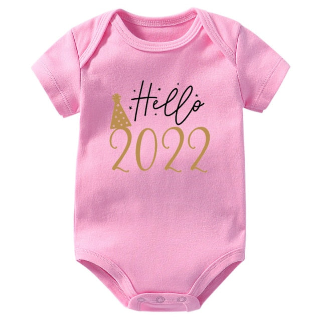 Newborn Baby Bodysuit Hello 2022 Print Cotton Short Sleeve Infant Romper