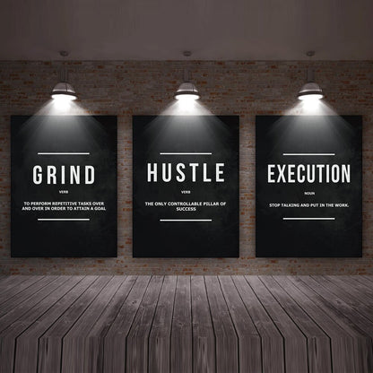 Grind Hustle  Execution Wall Art Canvas Prints Office Decor Motivational Modern Art Entrepreneur Motivation Painting Pictures