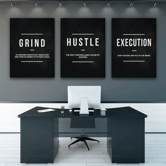 Grind Hustle  Execution Wall Art Canvas Prints Office Decor Motivational Modern Art Entrepreneur Motivation Painting Pictures