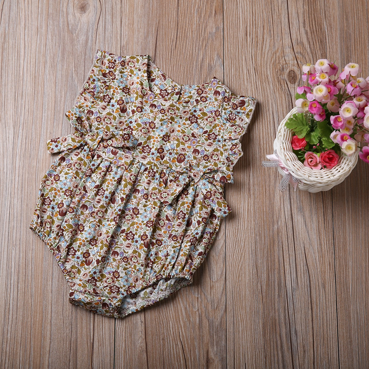 Summer Flower Baby Girls Ruffles Romper Infant Newborn Baby Jumpsuit Playsuit Bow Baby Clothes