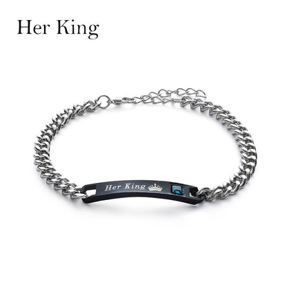 1PC/1Pair Trendy Lovely Couple Bracelets Men&Women Her King His Queen Romantic Crystal Crown Fashion Accessories Hand Jewelry