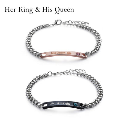 1PC/1Pair Trendy Lovely Couple Bracelets Men&Women Her King His Queen Romantic Crystal Crown Fashion Accessories Hand Jewelry