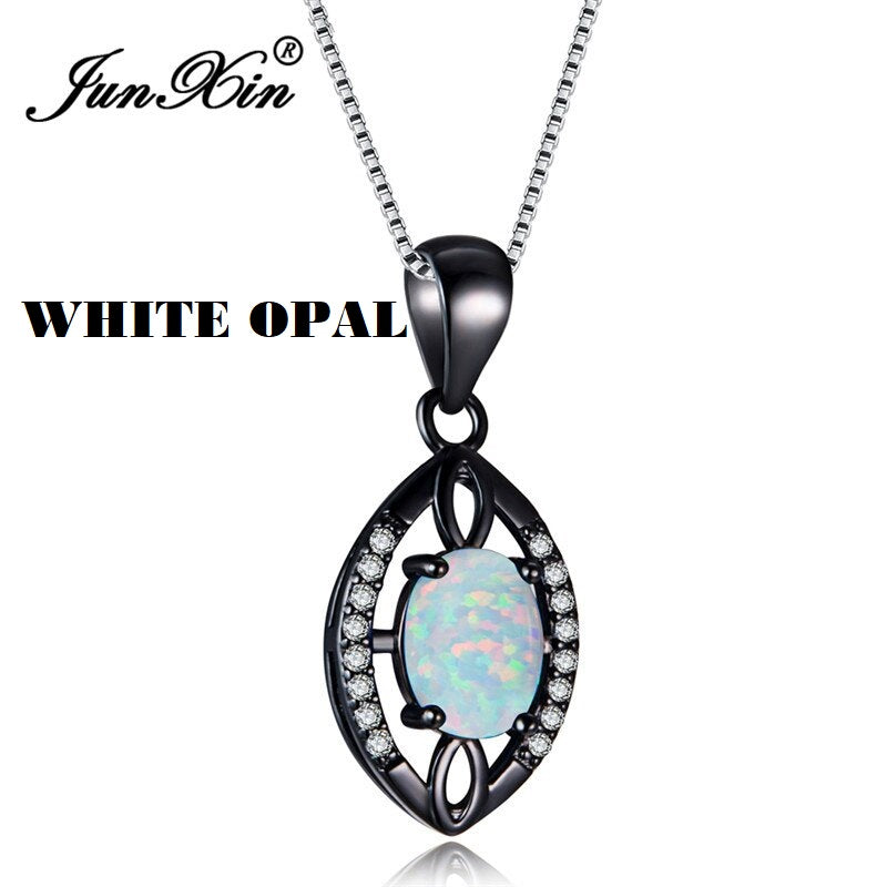 New Stylish Retro Black Gold Filled Zircon Water Drop Rainbow Choker Blue/White Fire Opal Pendant Necklaces For Women