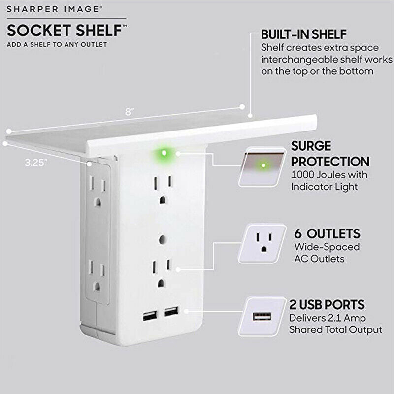 US 8 Port Electrical Socket Shelf Home Wall Outlet Surge Protector Washroom Multifunctional Socket With Shelf