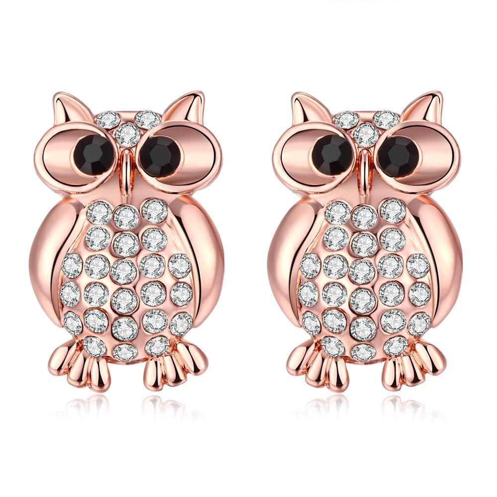 Crystal Large Owl Stud Earring in 18K Rose Gold Plated