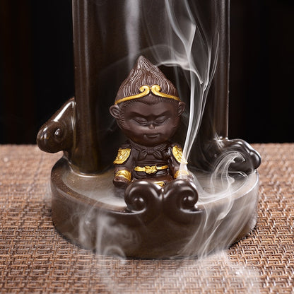 Monkey King Smoke Waterfall Censer Smoke Waterfall Ceramic Backflow Incense Burner Holder Creative Home Decor Gift Ornaments