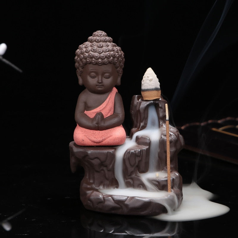 Little Monk Censer Creative Home Decor Small Buddha Incense Holder Backflow Incense Burner Use Home Office 50pcs Incense Cones