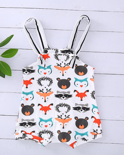 0-24M Summer Newborn Baby Girl Boys Strappy Romper Jumpsuit Bodysuit Sleeveless Clothes Cartoon Animals Print Sunsuit