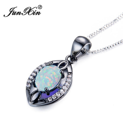 New Stylish Retro Black Gold Filled Zircon Water Drop Rainbow Choker Blue/White Fire Opal Pendant Necklaces For Women