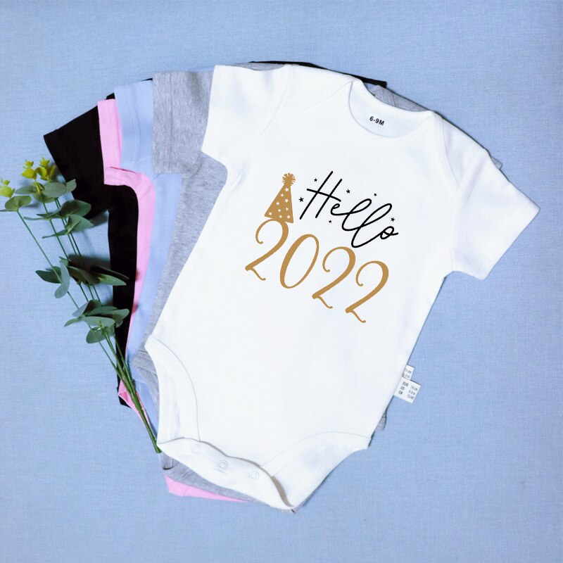 Newborn Baby Bodysuit Hello 2022 Print Cotton Short Sleeve Infant Romper