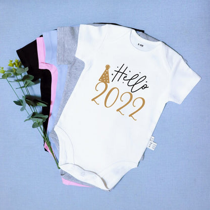 Newborn Baby Bodysuit Hello 2022 Print Cotton Short Sleeve Infant Romper