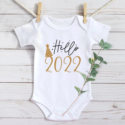 Newborn Baby Bodysuit Hello 2022 Print Cotton Short Sleeve Infant Romper