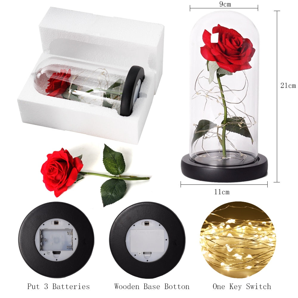 Beauty And The Beast Rose In LED Glass