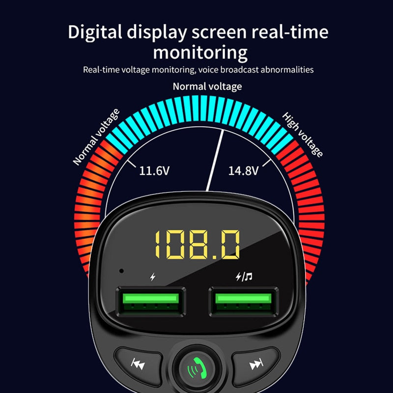 Car Bluetooth FM Transmitter with 5.0 Dual USB Charger