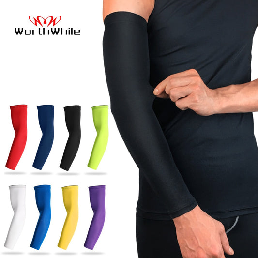 Worth While Sports Arm Compression Sleeve Basketball Cycling Arm Warmer Summer Running UV Protection Volleyball Sunscreen Bands