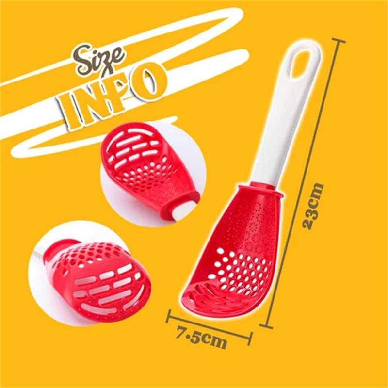 New Multifunctional Kitchen Cooking Spoon Heat-resistant Hanging Hole Innovative Potato Garlic Press Colander