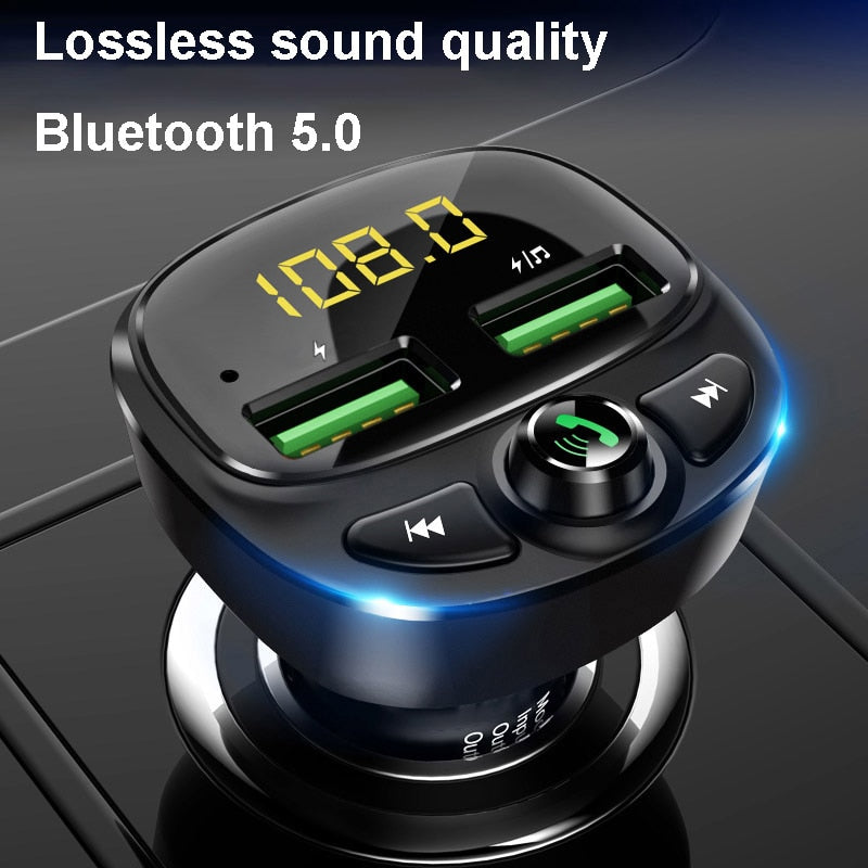 Car Bluetooth FM Transmitter with 5.0 Dual USB Charger