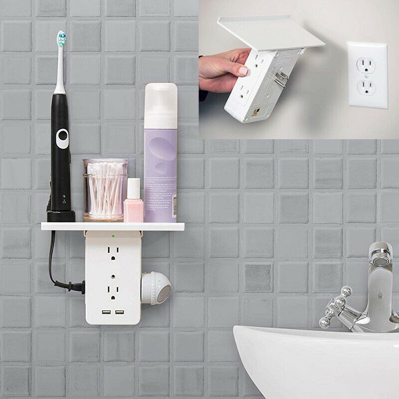 US 8 Port Electrical Socket Shelf Home Wall Outlet Surge Protector Washroom Multifunctional Socket With Shelf