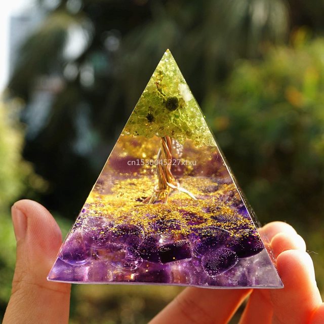 Tree of Life Orgonite Pyramid Mold Amethyst Peridot Healing Crystal