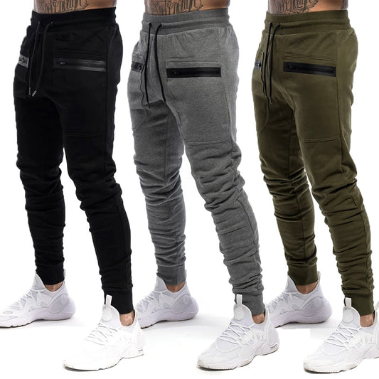 New Mens Jogger Zip pocket Sweatpants Man Gyms Workout Fitness Cotton Trousers Male Casual Fashion Skinny Track Pants Winter