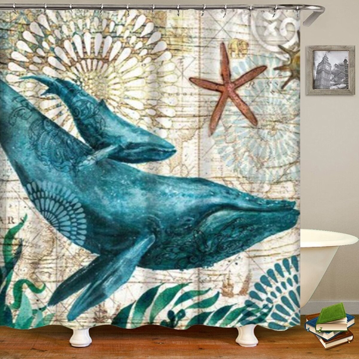 Ocean Beach Shell Sea Turtle Elephant Shower Curtain 3D Waterproof Curtains Bathroom Pedestal Rug Lid Toilet Cover Bath Mat Set