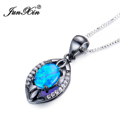 New Stylish Retro Black Gold Filled Zircon Water Drop Rainbow Choker Blue/White Fire Opal Pendant Necklaces For Women