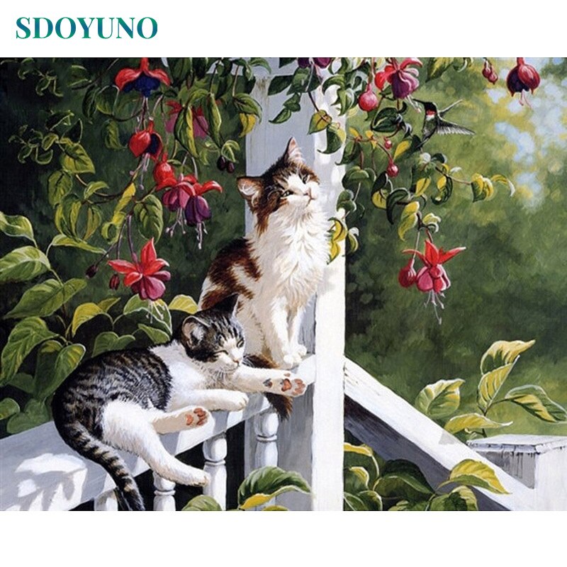 SDOYUNO 50x65cm DIY Frameless oil Painting By Numbers Animals Cat Room Decoration Paint By Numbers For Home Decor Unique Gift