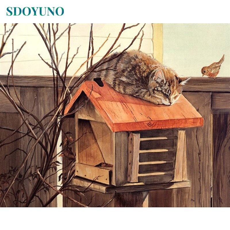 SDOYUNO 50x65cm DIY Frameless oil Painting By Numbers Animals Cat Room Decoration Paint By Numbers For Home Decor Unique Gift