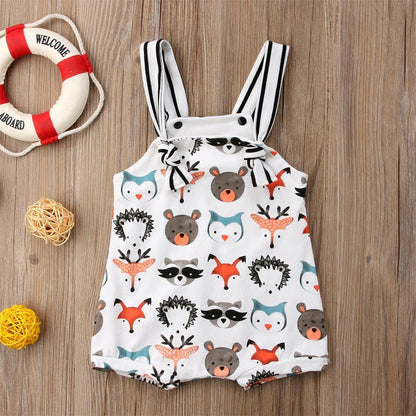 0-24M Summer Newborn Baby Girl Boys Strappy Romper Jumpsuit Bodysuit Sleeveless Clothes Cartoon Animals Print Sunsuit